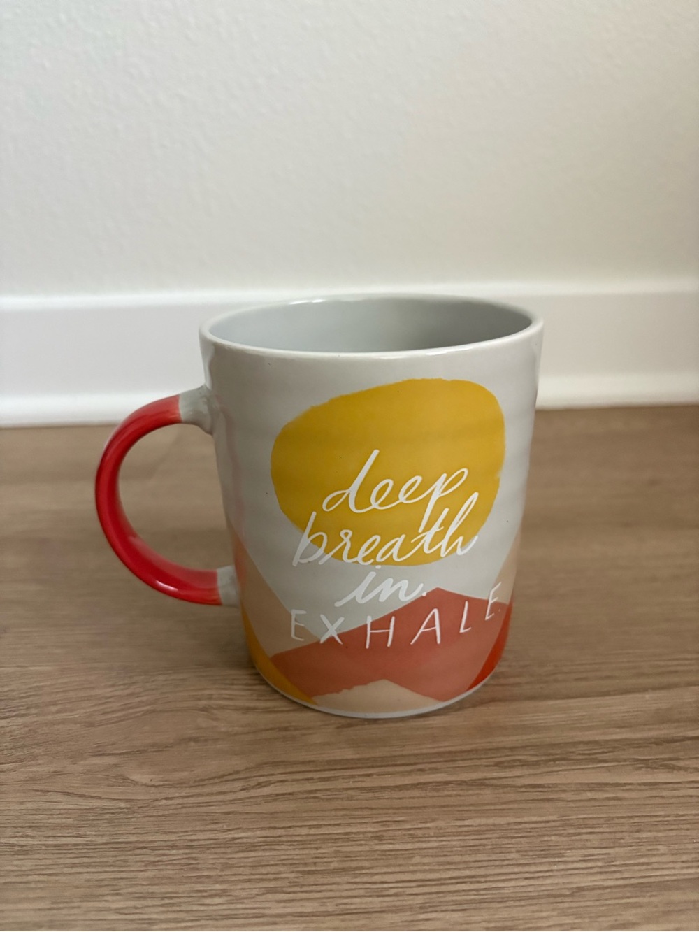 Deep Breath In Exhale Ceramic Mug - Yellow & Coral